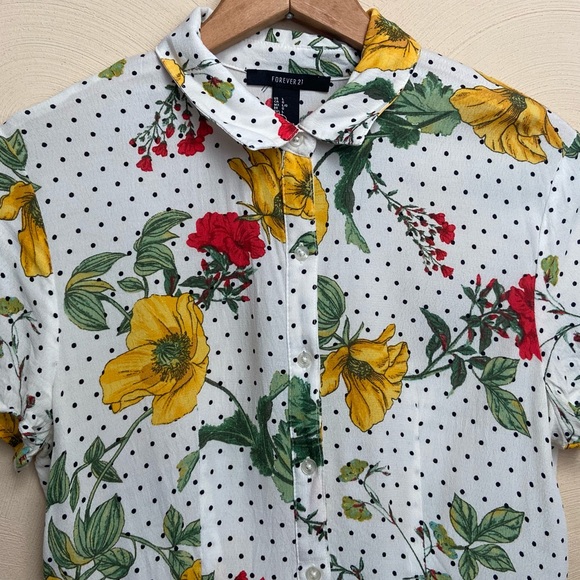 Forever 21 White Floral Dress with Black Polka Dots - Picture 5 of 5